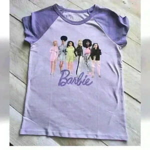Barbie Mattel Graphics Glitter Dolls Short Sleeve Purple Tshirt Size L NWT